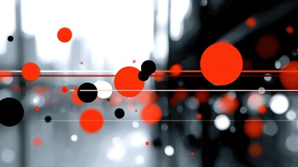 Wall Mural - Abstract Composition with Red, Black, and White Circles in Motion