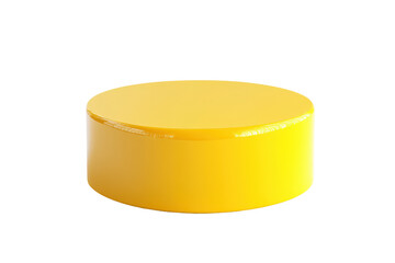 Bright yellow pedestal cylindrical object isolated on transparent background. Yellow glossy pedestal designed for retail displays or product showcases isolated on white background.