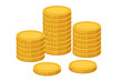 © maria - Gold coins stacked in piles. Isometric vector illustration for finance, economy and business concepts. Symbol of wealth, savings, investment, profit, and banking success. Money.