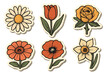 © Ulli - Vintage spring flowers set, collage flower heads top view with minimalism aesthetic, retro bitmap scrapbooking style, trendy dotted element stickers, floral design graphics