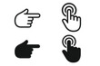 © Zara - Vector illustration of clicking hand and pointing finger icons. Hand gesture symbols set with transparent background, touchscreen press, pointer click, UI interaction concept design.
