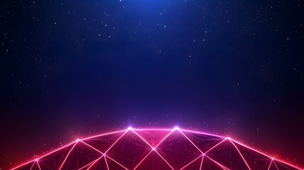 Wall Mural - The image depicts a stargazing experience above a neon pink geodesic dome, creating a captivating blend of natural wonder and futuristic design in a dark, cosmic space.