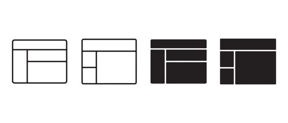 Layout grid icon set. isolated on white background in outline and solid style.