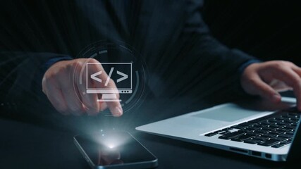 Modern web development concept featuring coding symbols, web development process, web development interface, and web development tools with futuristic design. Elide