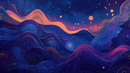 A surreal abstract scene with glowing stars, swirling galaxies, and deep blue and purple gradients, creating a vast and cosmic atmosphere