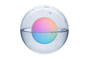 Wall Mural - A vibrant, pastel-colored sphere floats half-submerged in a clear, water-filled glass orb. background removed