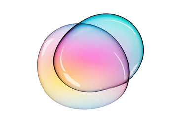 Wall Mural - Abstract image of two iridescent, overlapping bubbles with a pastel color gradient. background removed