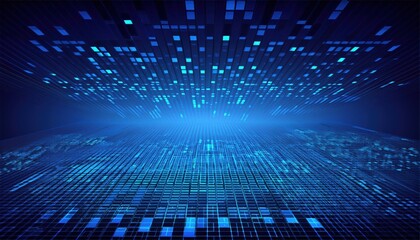 Wall Mural - abstract digital data grid with glowing blue squares representing futuristic technology and virtual space for modern web design and editorial background