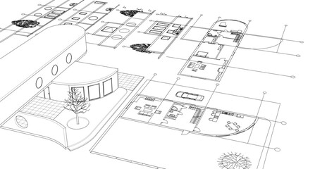 Wall Mural - modern house sketch project 3d illustration