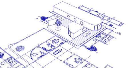 Wall Mural - modern house sketch project 3d illustration