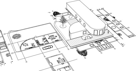 Wall Mural - modern house sketch project 3d illustration