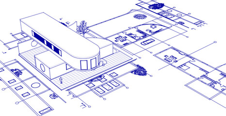 Wall Mural - modern house sketch project 3d illustration
