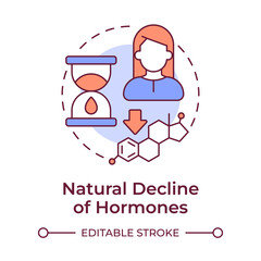 Wall Mural - Natural decline of hormones multi color concept icon. Law estrogen and progesterone levels. Cause of menopause. Round shape line illustration. Abstract idea. Graphic design. Easy to use in blog post