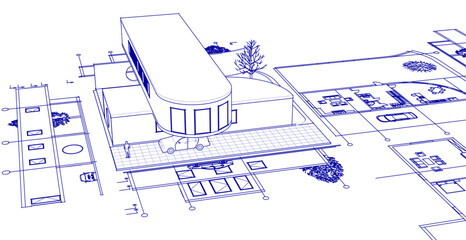 Wall Mural - modern house sketch project 3d illustration