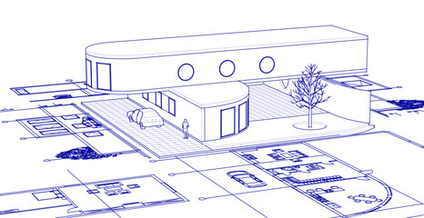 Wall Mural - modern house sketch project 3d illustration