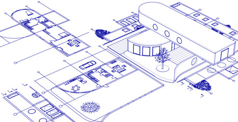 Wall Mural - modern house sketch project 3d illustration