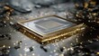 © YLAJULIUS - 金色プロセッサチップと電子回路基板のクローズアップ