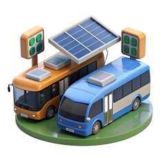 3d eco friendly solar powered buses on display isolated on transparent background