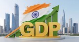 India GDP Growth Concept with Rising Arrow, Indian Flag and Modern City Skyline Representing Economic Development and Financial Progress
