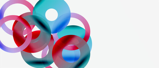 Wall Mural - abstract circles overlap, creating vibrant color blends. composition focuses on blue, red, turquoise