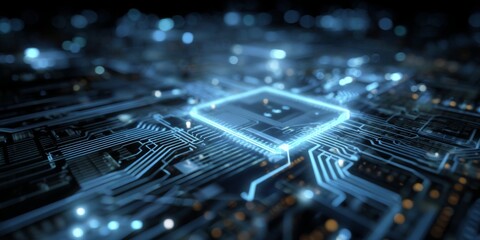 Wall Mural - Abstract Digital Technology Background with Circuit Board Pattern and Blue Light Effects for Modern Design Projects