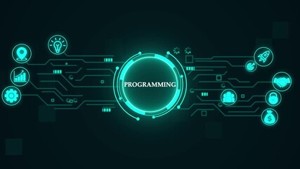 Infographic Programming, concept, connection, communication, Background Animation 4K. Business, Technology, Internet and network concept.