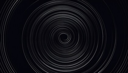 Wall Mural - spiraling silver lines on black background, abstract swirling motion, geometric pattern, minimalistic vortex design, dark spiral texture
