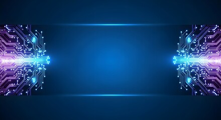 Futuristic cyber banner with glowing circuit board sides and a blank space.