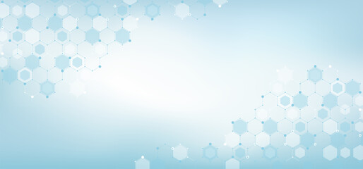 Wall Mural - Modern health care or medical background design. Health care innovation concept. Horizontal header web banner. Abstract geometric background with hexagon shapes for medicine, science, chemistry.