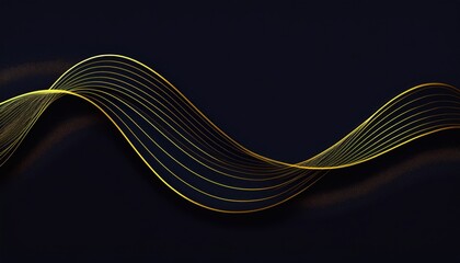 Wall Mural - golden abstract wave lines flowing across dark background with smooth gradient, modern futuristic texture for wallpaper or digital art background