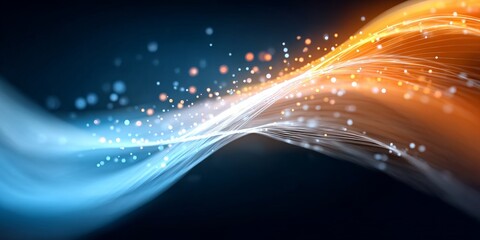 Sticker - abstract visualization of technology with gradient data streams, light streaks, and glitters