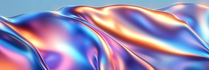 Wall Mural - Wavy Metallic Ribbon Surface Texture with Color Gradient and Liquid Chrome Effect in High Definition