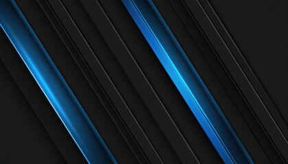 Wall Mural - sleek futuristic black and blue diagonal lines abstract background with glowing neon highlights, ide