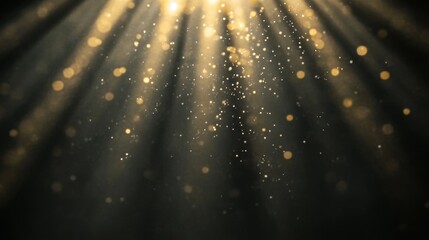 Wall Mural - Golden Streams Illuminate the Dark Abyss with Sparkling Particles Dancing in Heavenly Light
