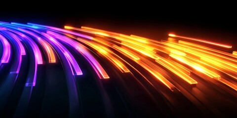 Canvas Print - dynamic data stream visualization with neon lines and high-tech digital network transmission signals