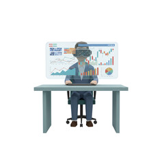 Businessman using vr headset for immersive data analysis