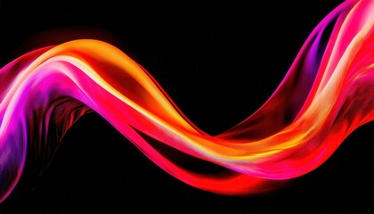 Wall Mural - vibrant neon wave abstract with flowing pink orange and red light ribbons on black background ideal for modern wallpaper or digital banner
