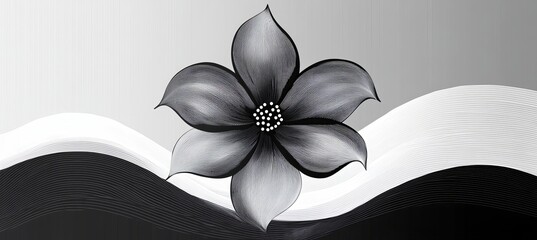 Wall Mural - elegant grayscale floral artwork featuring flowing wavy filaments on a soft monochromatic background