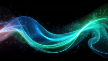 Wall Mural - glowing turquoise light wave flowing in dark cosmic space with sparkling stars and fluid motion ideal for wallpaper or banner background