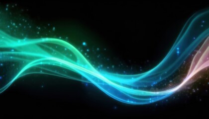 Wall Mural - glowing turquoise light wave flowing in dark cosmic space with sparkling stars and fluid motion ideal for wallpaper or banner background