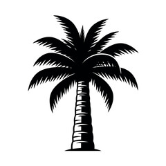 Vector illustration of silhouette of a palm tree with a textured trunk and fanned leaves