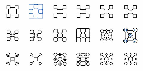 Network connection icons for modern business, showing data nodes, blockchain, digital transformation, and complex systems with a clean, scalable design