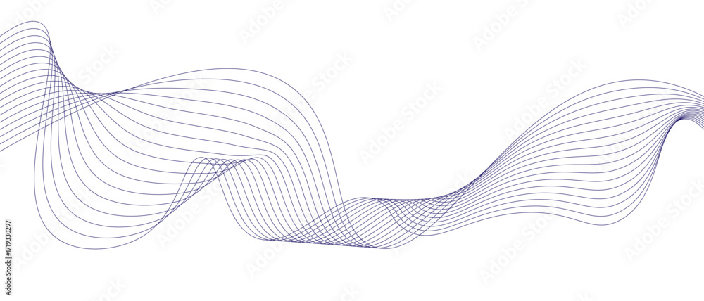 Blue abstract wave line art soft and continuous flow across a white ...