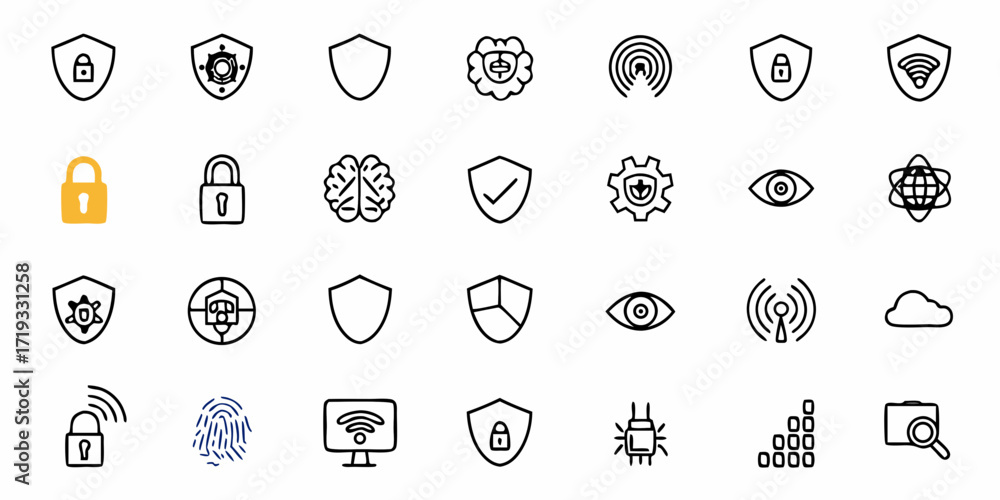 Modern security and technology icons collection featuring locks ...