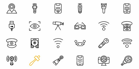 Essential technology icons and symbols representing innovation, connectivity, and modern devices for digital design and development projects