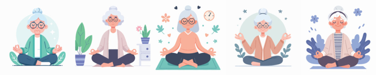 vector image of a grandmother meditating