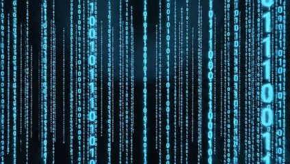 Digital binary code background with blue and black hues