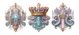 Ornate crown and decorative elements in intricate baroque style on transparent background