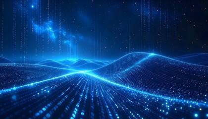 Abstract digital blue data network with binary code