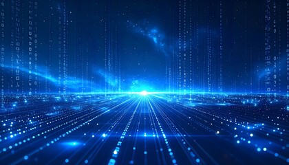 Abstract digital blue data network with binary code